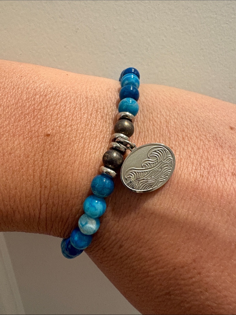 Blue Beaded Wave Charm Bracelet - Picture 2 of 3